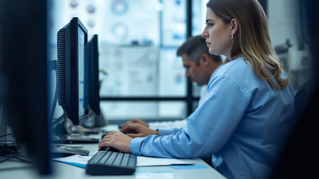 Healthcare professional working on medical coding and documentation for ICD-10-CM classification