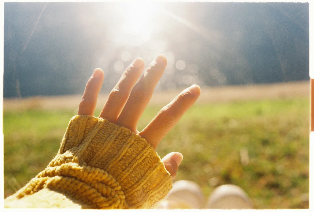 Natural vitamin D from sunlight exposure on hand outdoors