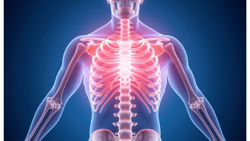 Vitamin D deficiency affecting bone health and skeletal system illustration