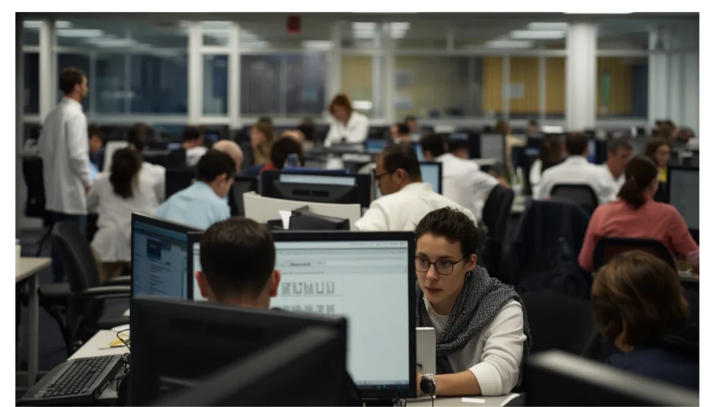 Healthcare professionals working on medical coding and ICD-10 data