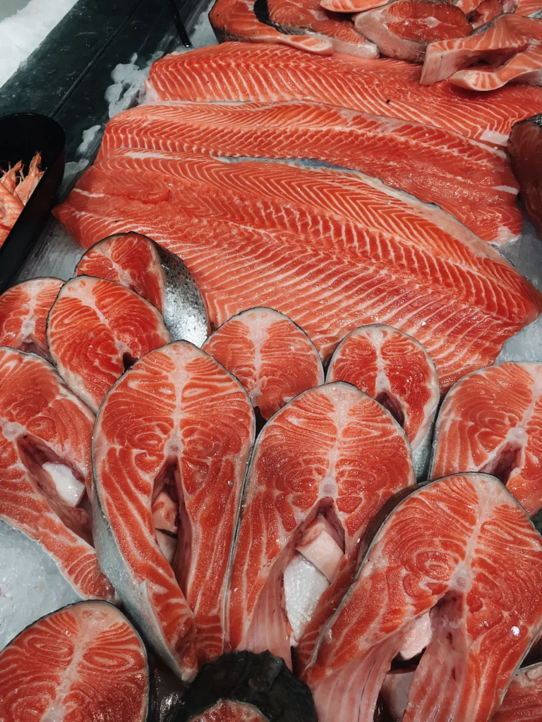 Fresh salmon rich in omega-3 fatty acids for high blood pressure supplements and heart health support